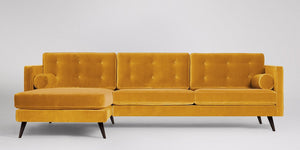 Herald 3-sits soffa med vänsterdivan Sammet Metropolitan Ockra