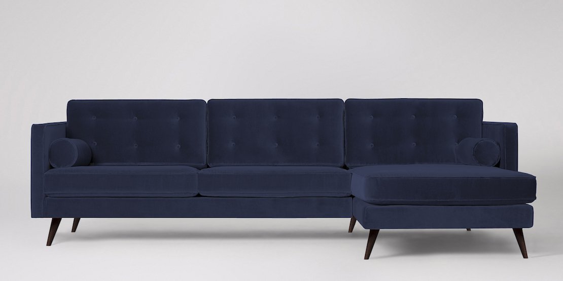 Herald 3-sits soffa med högerdivan Sammet Nouveau Himmelsk Blå