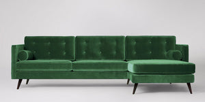 Herald 3-sits soffa med högerdivan Sammet Nouveau Klassisk Grön
